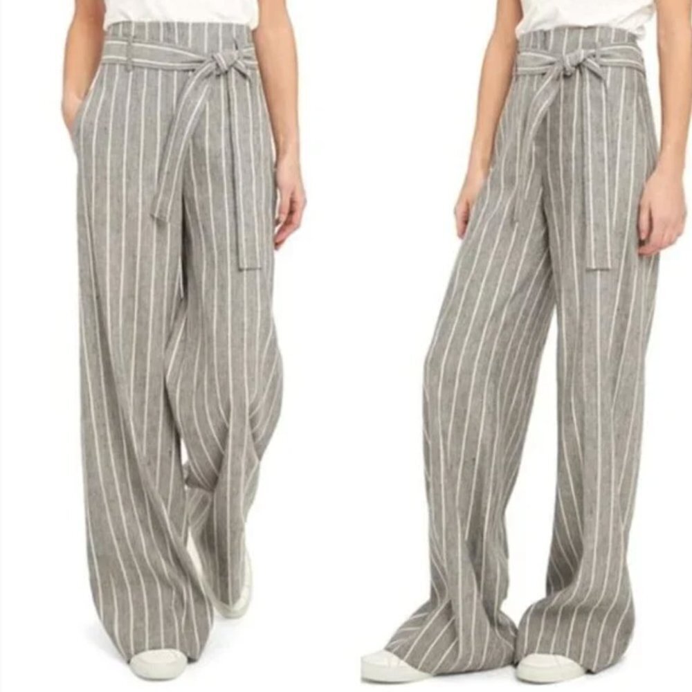 Theory Tie Belt Wide Leg Pants Linen Blend size 0